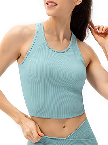 TIKATARER Tanktops mit Eingebauten BHs, Camisole Tops für Frauen, die in Bra Eingebaute BH-Pads Dehnbarer Yoga Sport Camisole Neon Tanktops für Frauen-Fitnessstudio-Training Tennis (#13)
