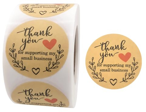 Etichette Regalo Adesive,500 Pezzi 3.8 cm Rotonde Autoadesivo Handmade with Love,Kraft Realizzato Adesivi Amore, Fatto a Mano Etichette Adesive, Chiudipacco Adesivi per Sacchetti Scatole Bomboniere