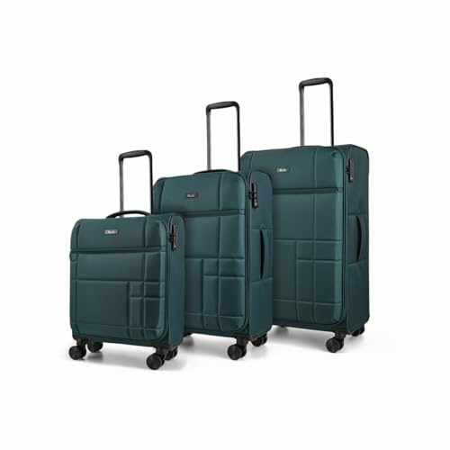 Rock Tokyo Set of 3 Soft Shell Suitcases in Green - Lightweight & Streamlined Design, 360 Swivel-Wheels & TSA Combination Lock - Small, Medium & Large
