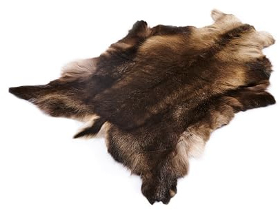 Premium Rentierfell Echt Finland 130-140 cm Bräunlich-Grau, Rentierfell | Natürliches Rentierfell – umweltschonend gegerbt, Naturfell, Fellteppich