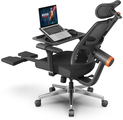 Newtral MAGICH-PRO Bürostuhl Ergonomisch mit Fußstütze, Ergonomischer Schreibtischstuhl mit Dynamische Kopfstütze ＆ Lumbalstütze, Ergonomic Office Chair (MAGICH PRO + Abnehmbare Tischplatte, Schwarz)