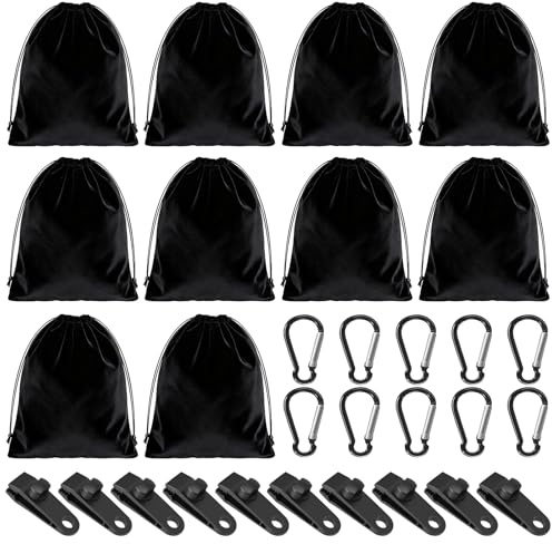 WGIDSKKI 10 Stück Tragbare Gewichtstasche für Pavillon-Vorhänge im Freien mit 10 Clips und 10 Karabiner, Sandsack Gewichte für Zelten, Camping, Tischdecken, um Wind zu verhindern
