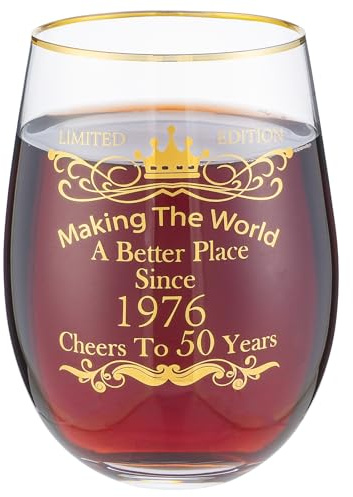 landskykit 50th Birthday Gifts for Women Men 15 Ounce Wine Glass Tumbler Drinking Cup Making The World A Better Place Since 1976 Cheers to 50 Years Old Birthday Present