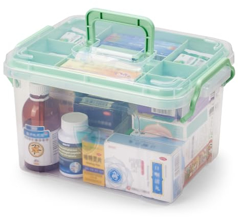 Nymblis Medicine Storage Box with Lid, Double Layers Medication Box, Green