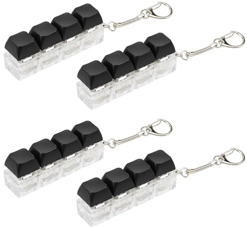 4 Pack Keyboard Fidget Toys 4 Keys Keychain Stress Relief Clicker | Black, for Adults Kids, Satisfying Tactile Keychain Clicker, Decompression Keycaps, Effective Concentration