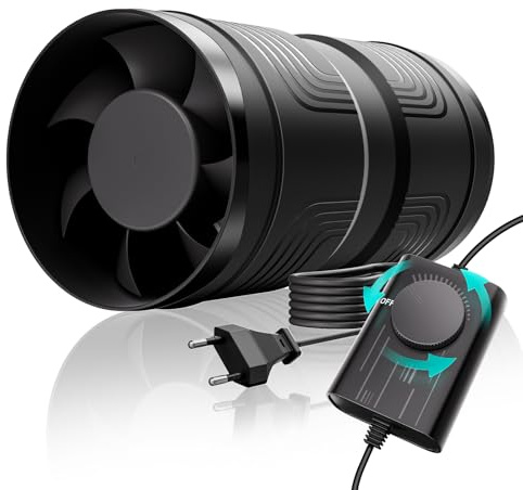 HG Power Rohrventilator 100mm Regelbar, 4 Inch Rohrlüfter, 221 m³/h Inline Abluftventilator mit Überhitzungsschutz für Growzelt, Gewächshaus, Growbox