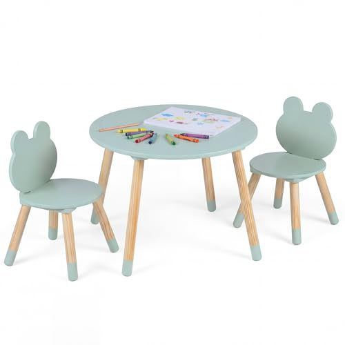 COSTWAY Set Tavolo e 2 Sedie per Bambini a Forma di Rana Verde