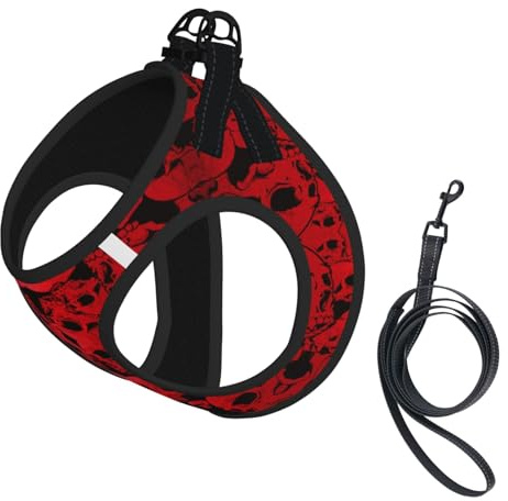 Rote Feuer-Zuckerschädel-Trageweste für Kleintiere, verstellbare Gurte, leicht zu führen, weiche und atmungsaktive Gurte, geeignet für kleine Hunde und Katzen usw.