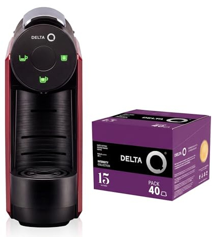 Delta Q - Pack Cafetera con Cápsulas - Mini Qool Roja - Para Cafés, Té y Bebidas Calientes - Sencilla y Práctica - Diseño Elegante - Incluye Pack XL Mythiq 40 Cápsulas