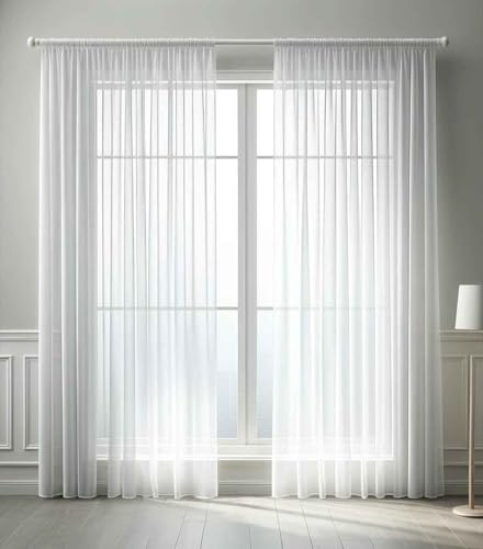 Gardine Voile Weiß HxB 175x450 cm Kräuselband Bleibandabschluss »Bern« | Fertiggardine halbtransparent - oberer Gardinenabschluss auch als Tunneldurchzug für Stangen bis 4 cm Durchmesser
