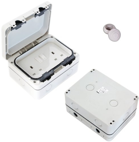 Loops Double 13A Outdoor Waterproof UK Mains Socket | Twin Outside Weatherproof Electrical IP66 Rated Enclosure | Wall Plug Garage Shed