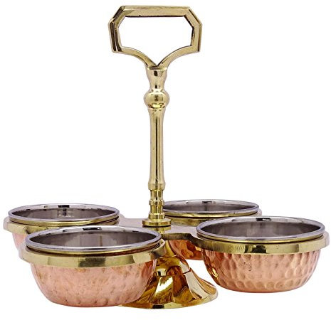 Indianbeautifulart Set 4 Schalen Halter Gewurze Kupfer, das indische Traditionelle Geschirr Dekor