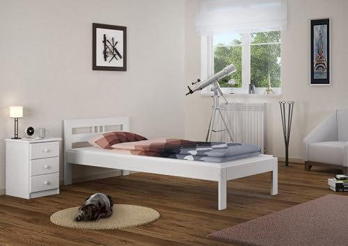 Erst-Holz Einzelbett Futonbett 100x200 Kieferbett Massivholz weiß Bettgestell ohne Zubehör 60.64-10 W oR