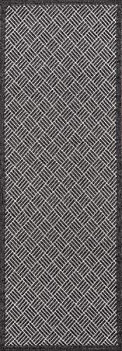Momeni Como Moderner geometrischer Teppich für drinnen und draußen, Polyurethan, anthrazit, 2'7 x 7'6