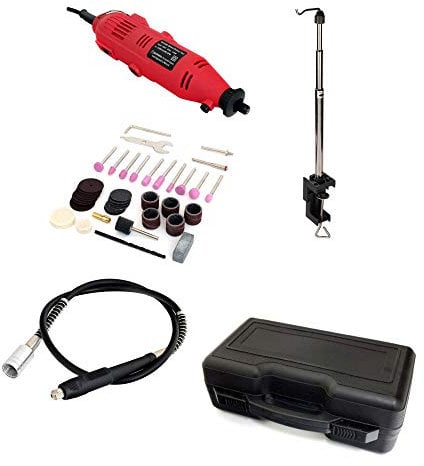 Voche® Mini Rotary Hobby Drill Combi Multi Tool with 40 Piece Accessory Set, Flexible Extension Shaft, Telescopic Hanging Stand and Case
