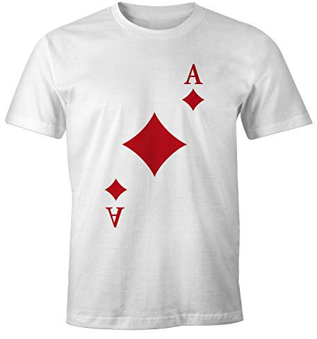 MoonWorks® Herren T-Shirt Kartenspiel Kostüm Spielkarten Gruppenkostüm Karten Fasching Karneval Faschingsshirt Karo Ass weiß L