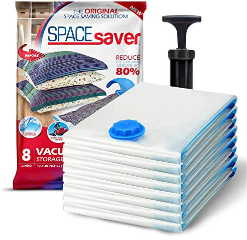 SpaceSaver Vacuum Storage Bags - Clothes & Bedding Storage - JUMBO 8-Pack with Pump