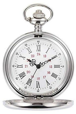 Retro-Quarz-Taschenuhr mit kurzer Kette für Männer und Frauen, mit Geschenk zu Geburtstag, Jahrestag, Vatertag und Weihnachten, Silber