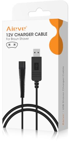 Aieve Charger Cable for Braun Shaver,12V USB Charging Cord for Braun Series 5, 3,9,7,1,3040s,3080S,B1200s,5544,5377 Razor Shaver,Epilator Silk-Epil 9, 7, 5 Beard Trimmer,Oral-B Toothbrush