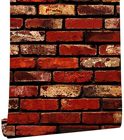 MelunMer Red Brick Peel and Stick Wallpaper 17.7”×118” Self Adhesive Removable Wallpaper Red Faux Brick Contact Paper Waterproof Decorative Easily to Install Contact Paper for Kitchen Backsplash