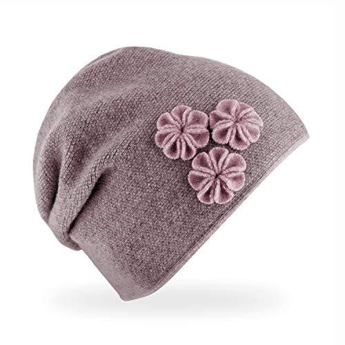 fiebig Berta Strickmütze | Beanie Mütze aus Wolle mit Raffung für Damen | Feinstrick Qualität Made in Europe (Malve)