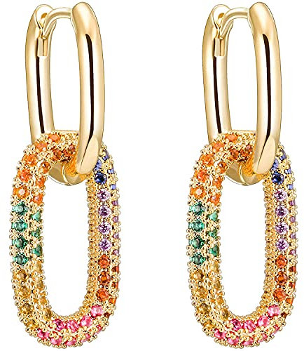 Orecchini da donna quadrati e a doppia catena, orecchini con zirconi in più colori, orecchini da donna