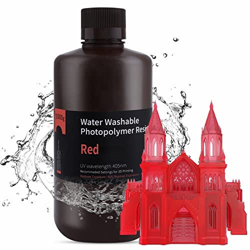 ELEGOO 405nm Wasser Waschbares Resin, Water Washable 3D Drucker Rapid Harz für LCD/DLP UV Härtung Photopolymer 3D Drucker, 1000g Klarrot