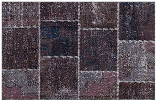 ALLMODE Handgefertigter türkischer Patchwork-Teppich aus Wolle, Anthrazit, Größe: 125 x 195 cm
