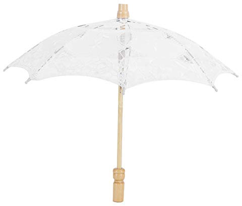 Parapluie de mariée de mariage, parapluie de dentelle de parasol noir blanc mariage parapluie de mariée dentelle tissu poignée d'eucalyptus pour la décoration de célébrations de mariages(L-blanc)