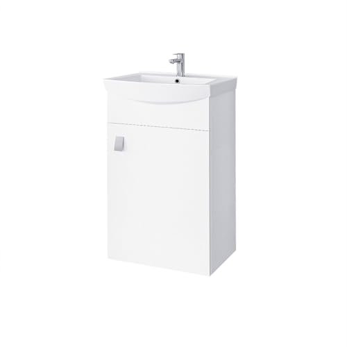 Planetmöbel Badmöbel Set Waschtisch mit Unterschrank 45 x 60 x 33 cm mit Waschtischarmatur Chrom für Badezimmer, Gäste WC & Bad, Weiß