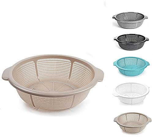 Plastic Colander Food Sieve Strainer Basket for Food Washing Draining Pasta Spaghetti Rice Salad Vegetable Kitchen Cooking Hobby (31cm - Taupe)