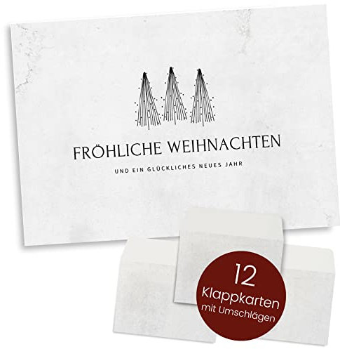 Weihnachtskarten mit Umschlag Set (12 Stück) - A6 Klappkarten für Weihnachten - Christmas Postkarte mit Umschlägen für deine Weihnachtsgrüße - Coole Weihnachtspostkarten mit und ohne Sprüche