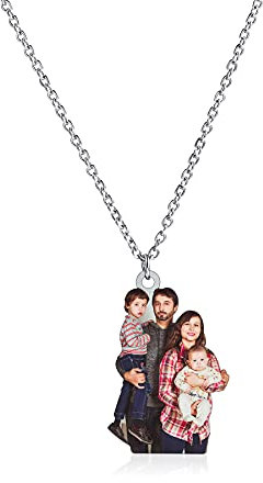 MeMeDIY Personnalisé Personnes Photo Pendentif Collier Image Personnalisée Gravé Texte Nom en Acier Inoxydable Cadeau Fait À La Main pour Femmes Mère Fille/Couples/Amis (Photo Couleur)