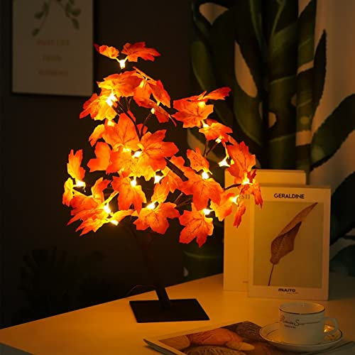 Jooheli Ahornblatt Baum Licht, 24 LEDs Ahornblätter Licht, USB Ahorn-Blätter Baumlicht, Schreibtisch Ahorn-Blätter Licht für Garten, Thanksgiving, Weihnachten, Party, Hochzeit, Innen Deko