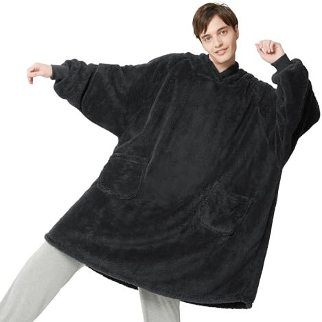 Bedsure Wearable Blanket Hoodie Women - Fluffy Fleece Hoodie Blanket for Men, Warm & Cozy Gifts for Women Men Her Mum, Ash Black, XL