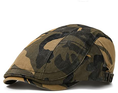 VOBOOM Herren Baumwolle Newsboy Baskenmütze Entenschnabel Schnalle Cabbie Cap, Braun (Tarnfarben), Einheitsgröße