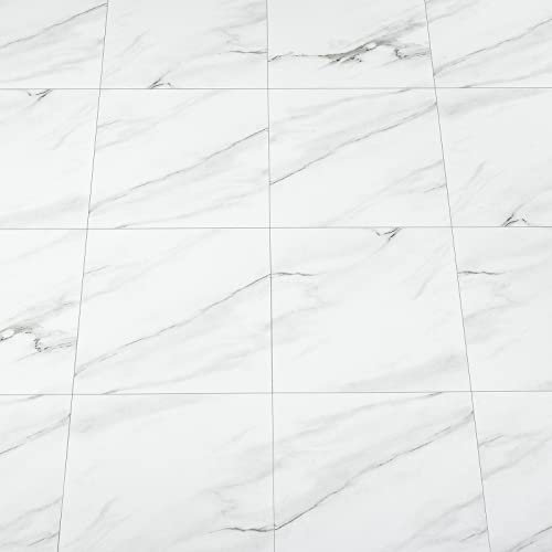 NUFLR Floor Tiles Self Adhesive Wall Tiles Peel and Stick Floor Tile Stickers White Marble 20X20cm 10pcs Waterproof for Bathroom Kitchen Living Room Bathroom Tile Stickers