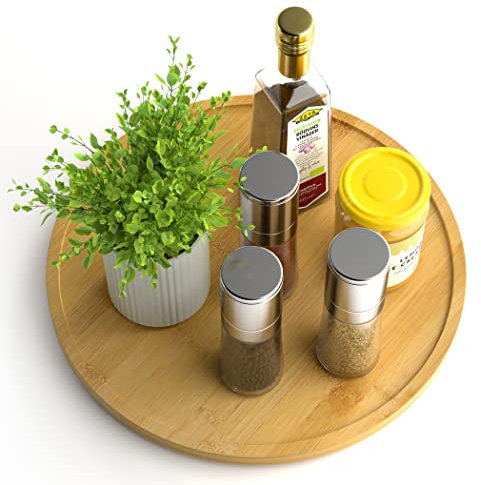 Homerays Bambus Drehteller Organizer Lazy Susan, Drehteller Küchen Organizer-30cm, Anti-Rutsch-Gewürzregal Drehbar für Küche Speisekammer Schrank Tisch Arbeitsplatte, Bambus
