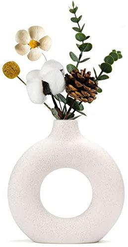 Sawoake Vase en céramique en Donut Blanc pour décoration d'intérieur Moderne, vases Ronds Mat pour Herbe de la Pampa, Neutre Boho Nordique minimalisme Style vases (Grand)