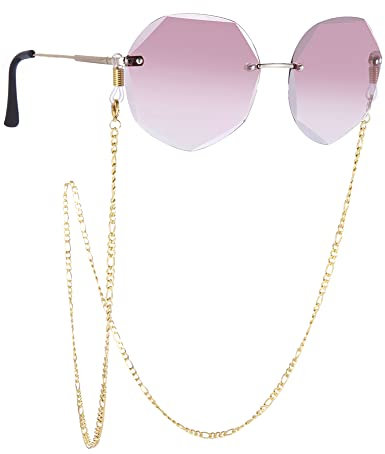 TEAMER Edelstahl Perlen Brillenkette Sonnenbrille Box Ketten Brillen Schnur Brillen Hals Strap für Frauen, Figarokette - Gold, Einheitsgröße