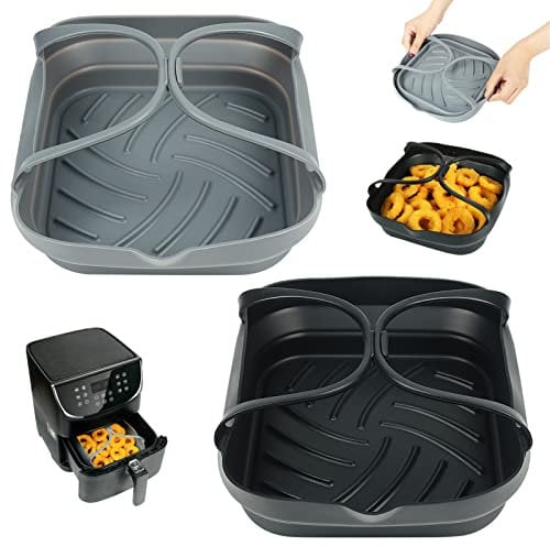 BYKITCHEN Square Air Fryer Liners Silicone,2 Pcs Foldable Airfryer Liners Reusable, Fit for 4.7L to 8L Basket, Air Fryer Accessories for Tower, COSORI,Tefal EasyFry,Salter Fryers