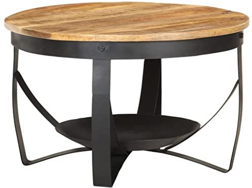 vidaXL Raues Mangoholz Couchtisch im Industriestil Beistelltisch Wohnzimmertisch Kaffeetisch Sofatisch Teetisch Tisch Ø68x43cm Eisen