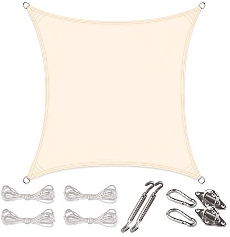 CelinaSun Sonnensegel Set Befestigung V2A Basic PES Quadrat 3 x 3 m cremeweiß Sonnenschutz wasserabweisend
