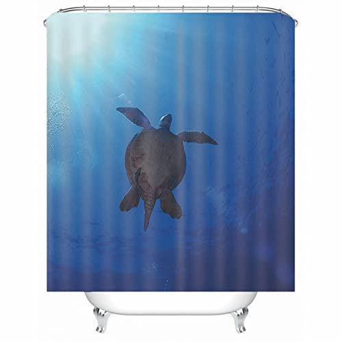 Whoiy Duschvorhang 180X180 Retro, Duschrollo Um Die Ecke Polyester Badegardinen Meeresschildkröte Dunkelblau für Outdoor Hotel