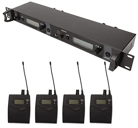 EM2050 UHF Stereo Wireless in Ear Monitor System, Frequenza da 550MHz a 580Mhz, 2 Canali 4 Bodypacks di Monitoraggio Auricolari Wireless in Metallo per Stage Studio