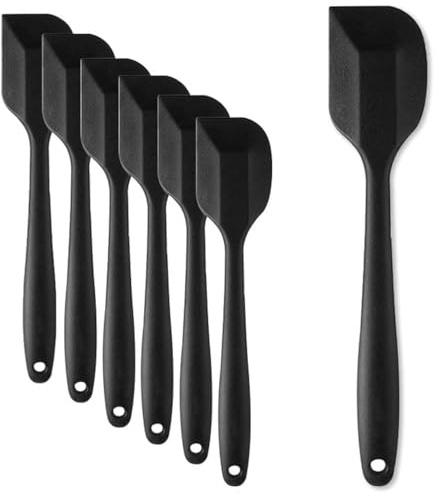 KAKAMINA Black Silicone Spatulas, 8 Pack 8.5 Inch, Sturdy Steel Core | Flexible edge for jars and bowls, 500°F heat resistant, food grade silicone, dishwasher safe for mixing