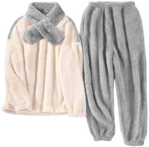 Tuopuda Pigiama Donna Tuta Completa Invernale, Pigiami Felpa Pile Donna Pullover Pantaloni Pigiama Donna, Maglione Top Tute Manica Lunga Regalo Donna, Grigio, XL