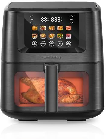 SEEDEEM Max XL - Freidora de aire caliente de 8 cuartos de galón, horno freidora de aire caliente 10 en 1 con visualización LCD a color, horno tostador combinado con ventana de cocina ClearCook,