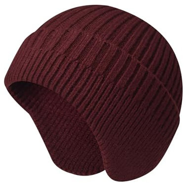 HEYANN Mütze Damen mit Ohrenklappe,Strickmützen für Damen Wintermütze Herren Fahrradhelm Beanie Hut Unisex Winter Beanie Hut Outdoor Skimütze für Männer und Frauen (Weinrot)