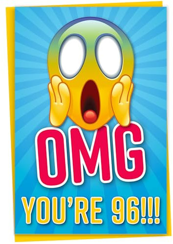 Gift Monster Lustige Geburtstagskarte zum 96. Geburtstag, OMG You're 96 Screaming Emoticon, Karte für Schwester und Bruder, innen unbeschriftet